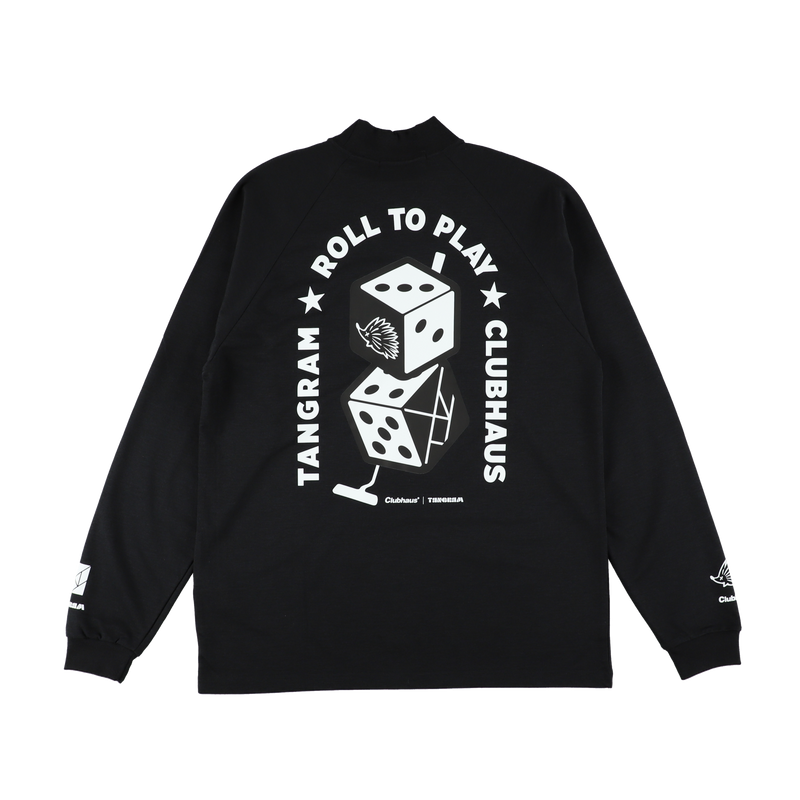 新品 HOLE NO.19 クラブハウスTANGRAM 8g限定コラボ ウェア CLUBHAUS × TANGRAM DICE AIR MOCKNECK TEE BLACK TGA-MT143