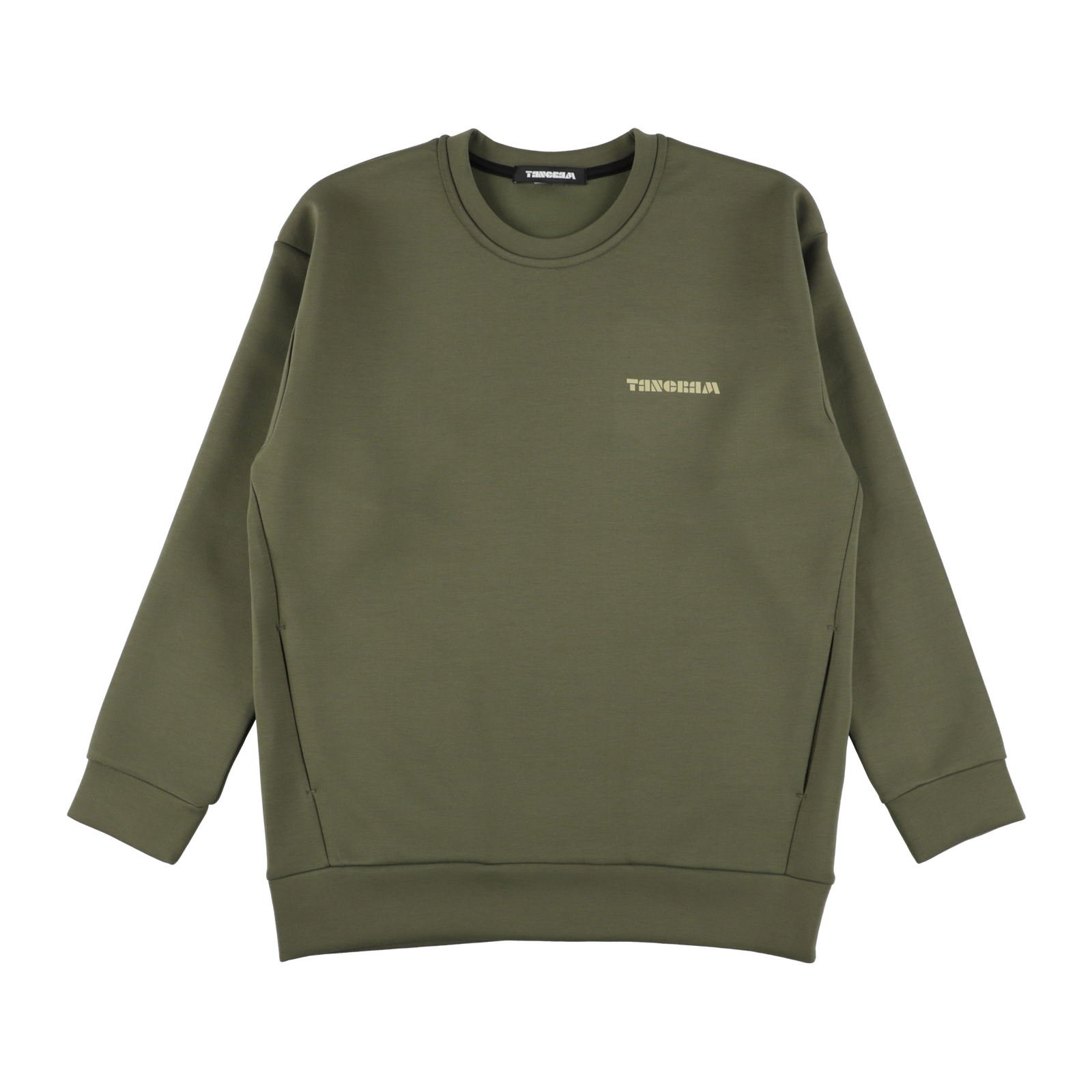 DOUBLE KNIT BASIC LOGO CREW OLIVE GREEN TGA-MT201 – TANGRAM