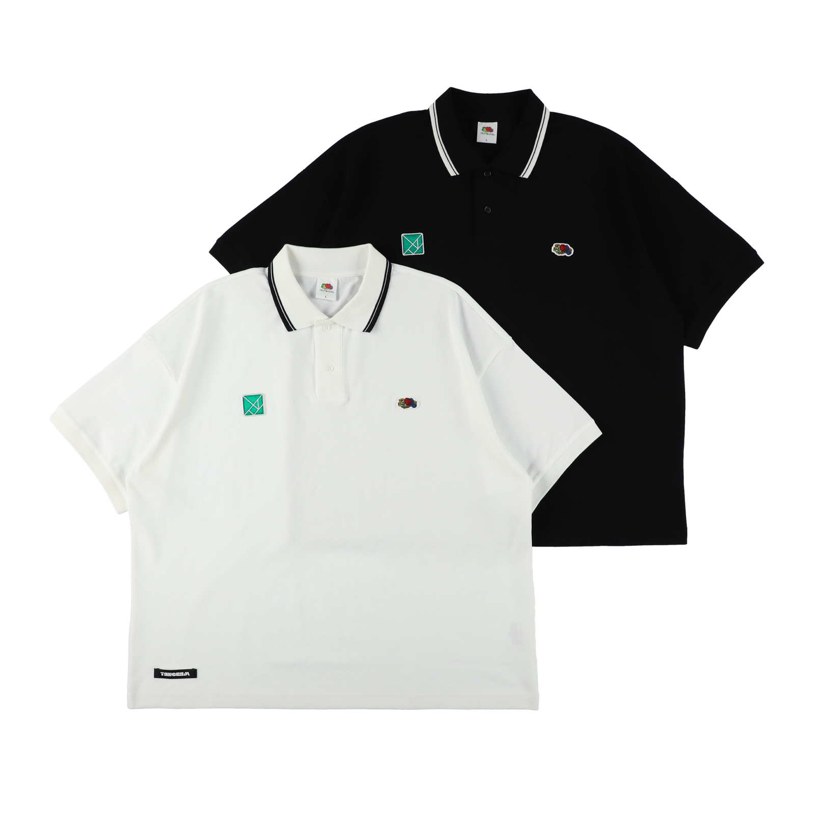 TANGRAM ホワイト ポロシャツ ロゴ入り FRUIT OF THE LOOM × TANGRAM POLO SHIRTS 【2PAC SET