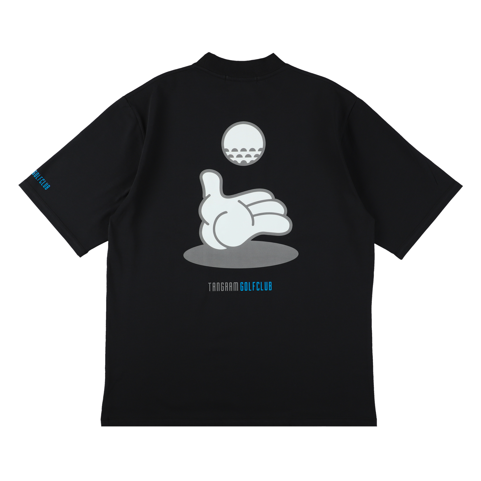 TANGRAM タングラム　モックネック tシャツ 半袖　golf ゴルフ TANGRAM タングラム 半袖ポロシャツ ロゴプリント ブラック系 XS