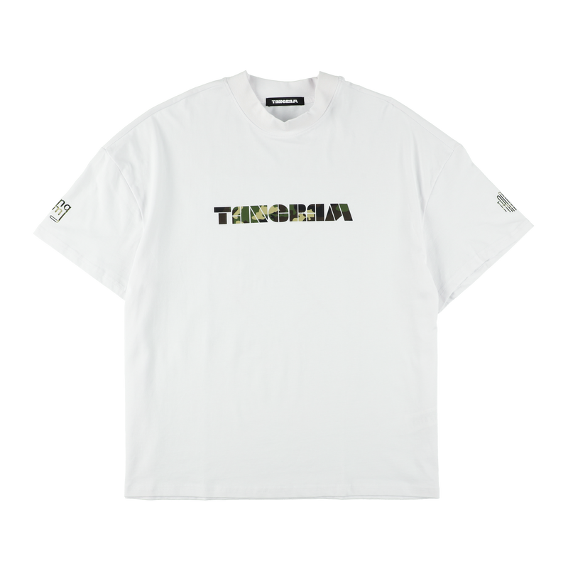 CAMO LOGO OVERSIZED SHORT MOCK NECK WHITE / WOODLAND CAMO TGS-MT161