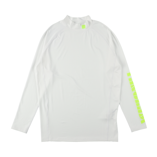 STRETCH FIT NEON LOGO MOCKNECK TEE WHITE / FLUORESCENT YELLOW TGS-MT74